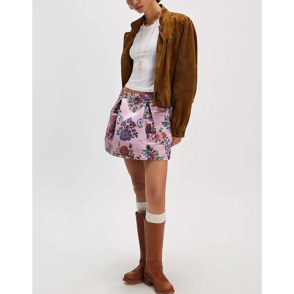 Free People Pink Brocade Floral Mini Skirt - Picture 5 of 11
